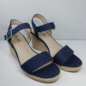 Life Strides Velocity 2.0 Size 11 W Tango 2 Navy Blue Canvas Wedge Sandals Shoes